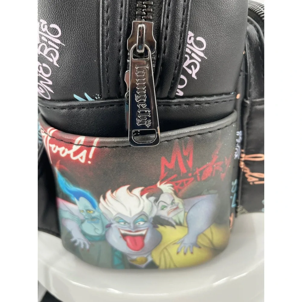 Loungefly Disney Villains Backpack Womens OS Black Faux Leather Graffiti Goth